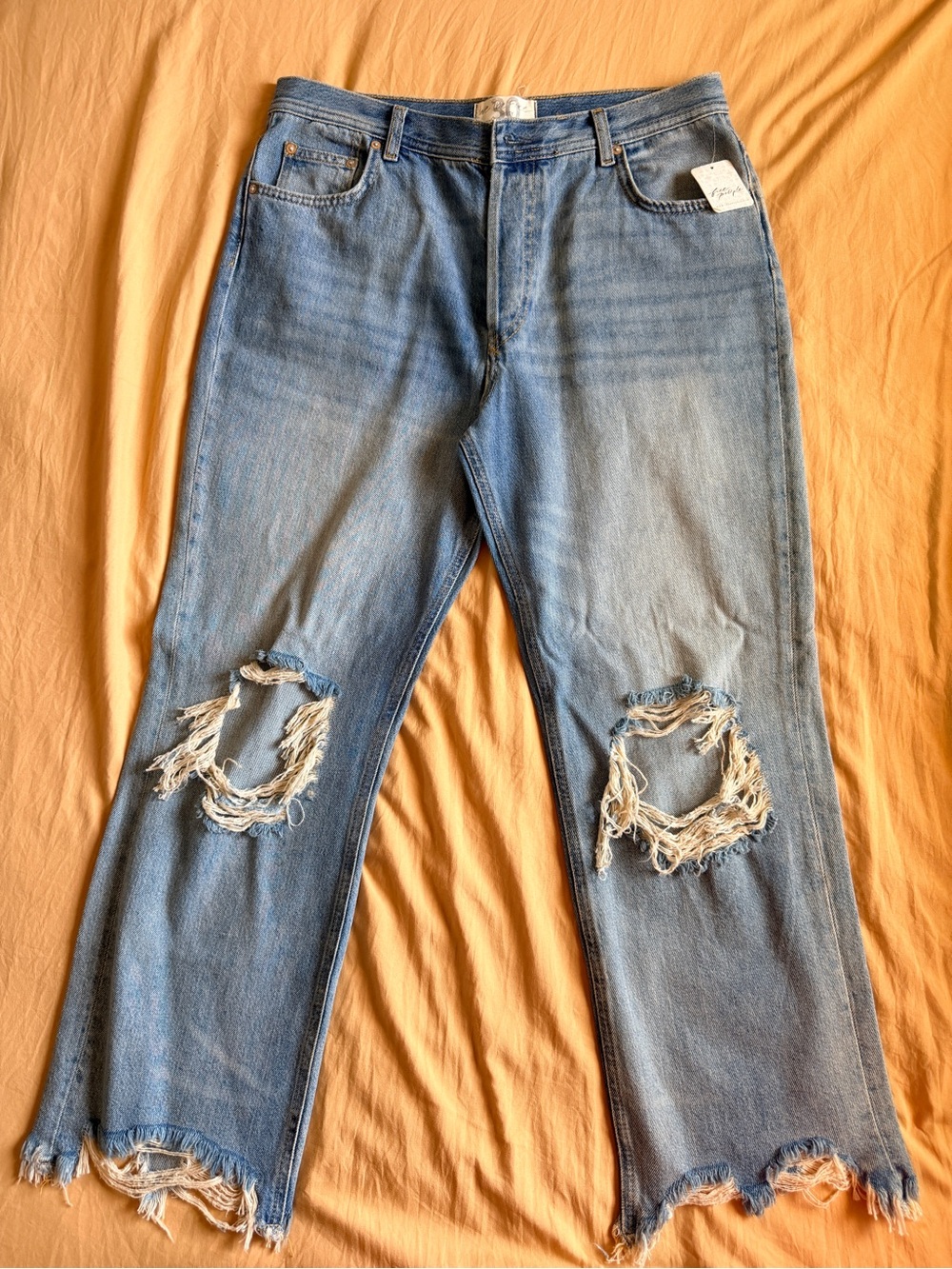 We The Free Light Blue Distressed Straight Leg Jeans